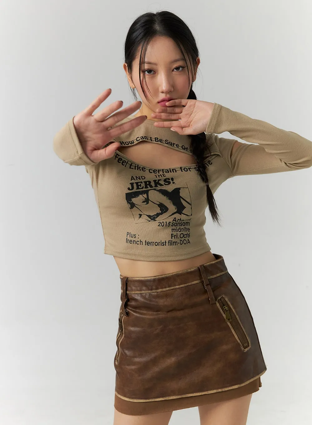 Graphic Cut-Out Crop Tee CD307 sold by Lewkin