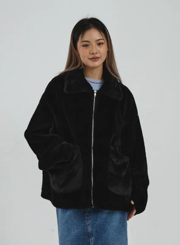 Oversize Faux Fur Zipper Jacket CN29 sold by Lewkin