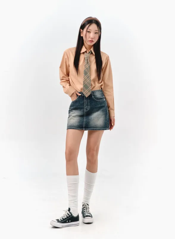 Washed Denim Mini Skirt IS301 sold by Lewkin