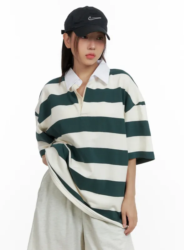 Oversize Stripe Polo Top OL408 sold by Lewkin