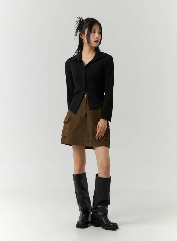 Corduroy Cargo Mini Skirt CN321 sold by Lewkin