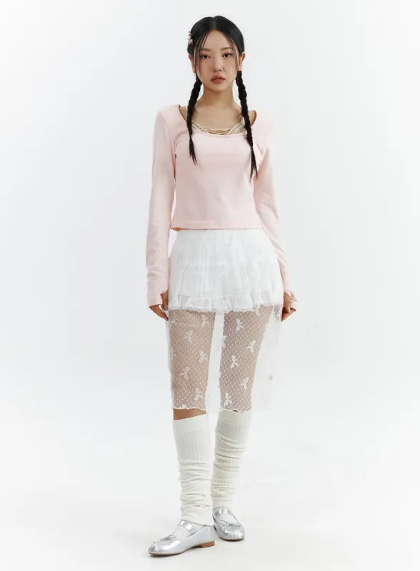 Ribbon Detail Long Mesh Skirt CJ423 sold by Lewkin