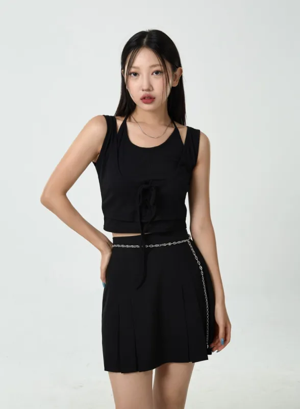 Corset Lace-Up Ribbed Sleeveless Top CU18 sold by Lewkin