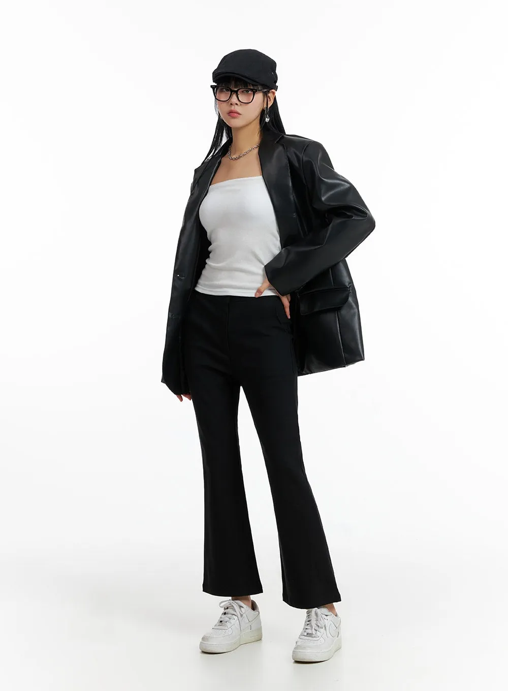 High Waist Solid Flared Trousers IF402 sold by Lewkin