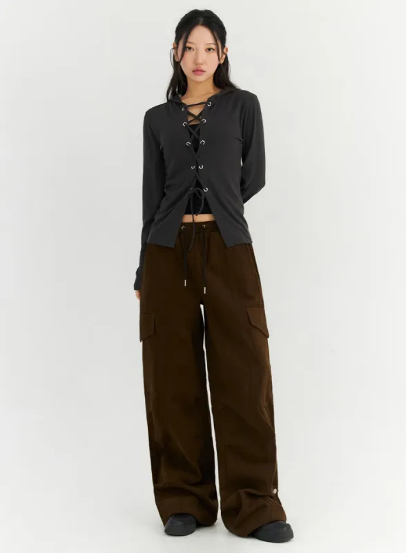 Wide-Leg Cargo Sweat Pants CN303 sold by Lewkin