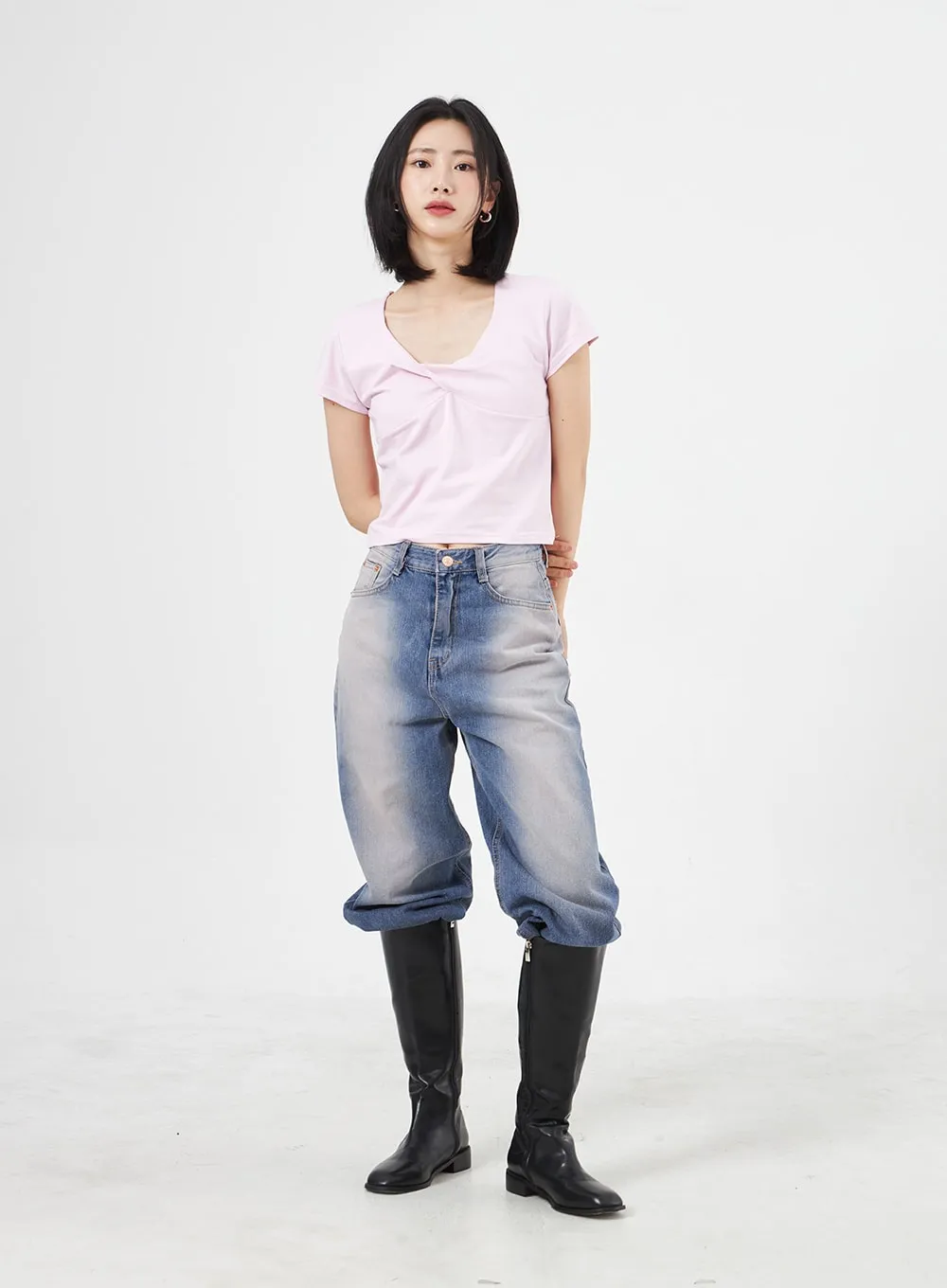 Pink Wash Wide Leg Jeans OA305 sold by Lewkin product image thumbnail 4