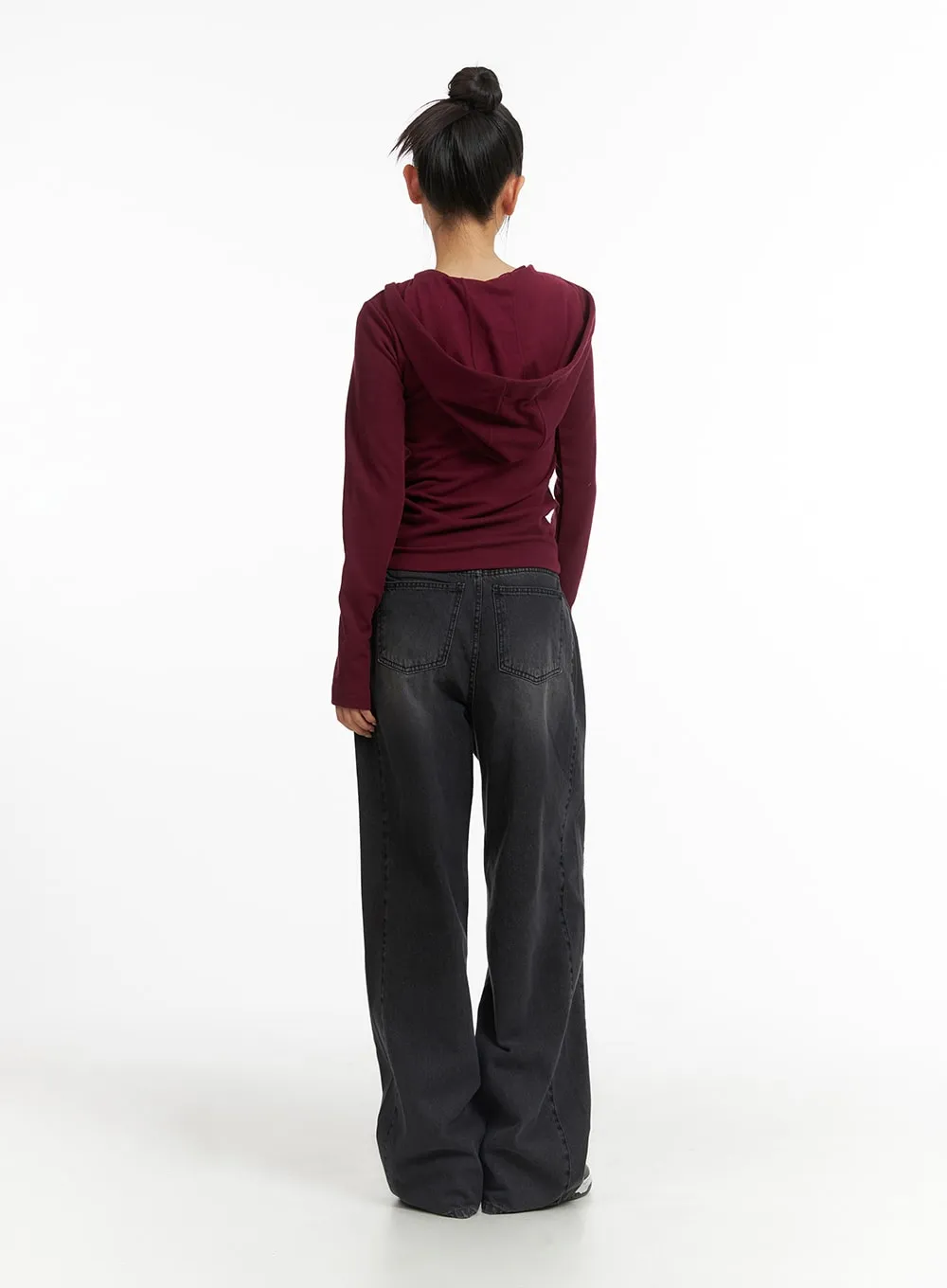 Slim Fit V-Neck Hooded Top CJ426 sold by Lewkin product image thumbnail 4