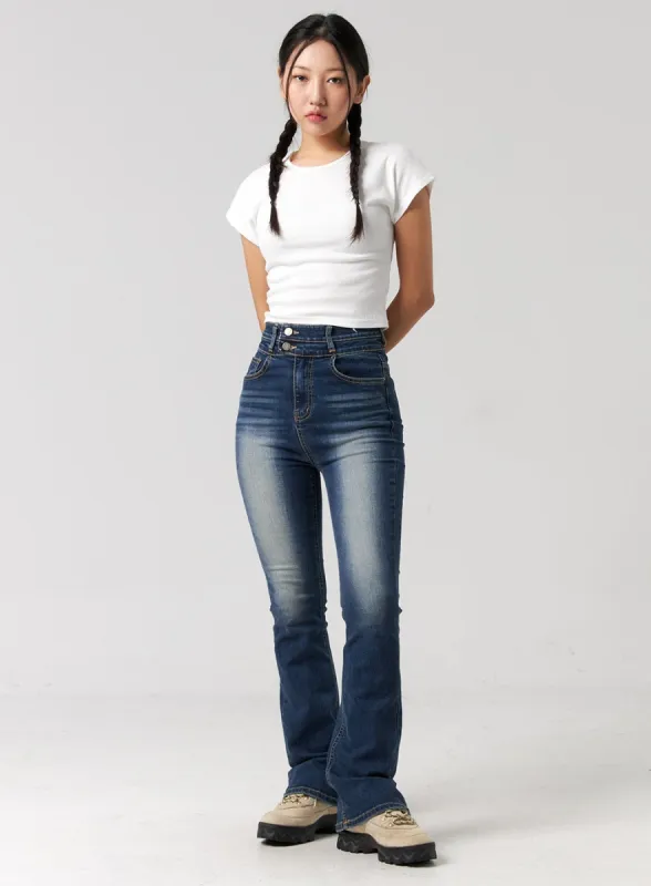 Washed Cotton Bootcut Jeans CG321 sold by Lewkin