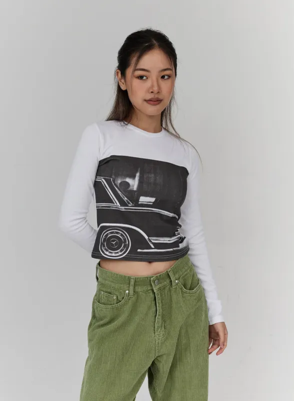 Printed Long Sleeves Crop Top CN21 sold by Lewkin