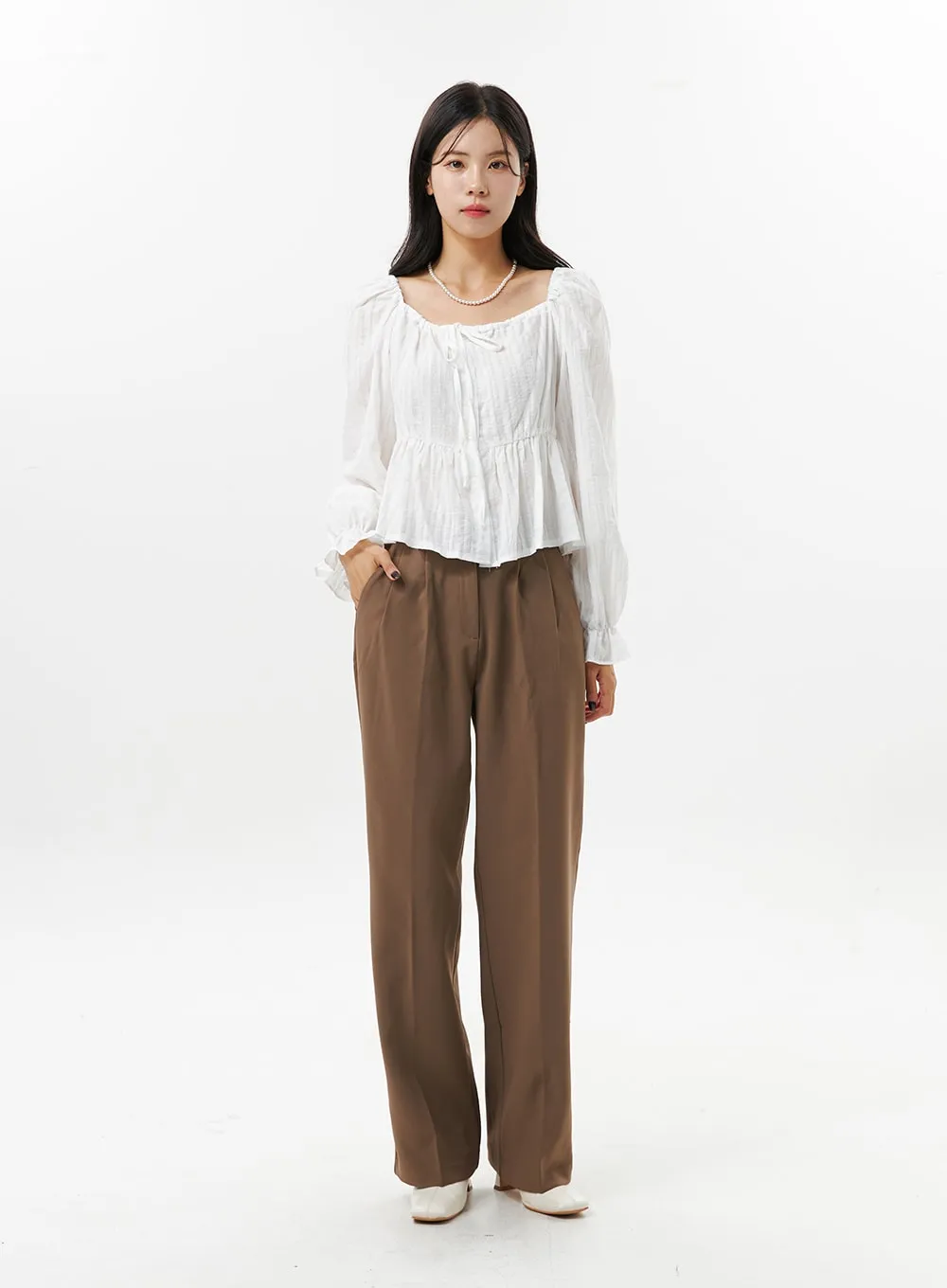 Pintuck Tailored Pants OO312 sold by Lewkin product image thumbnail 2