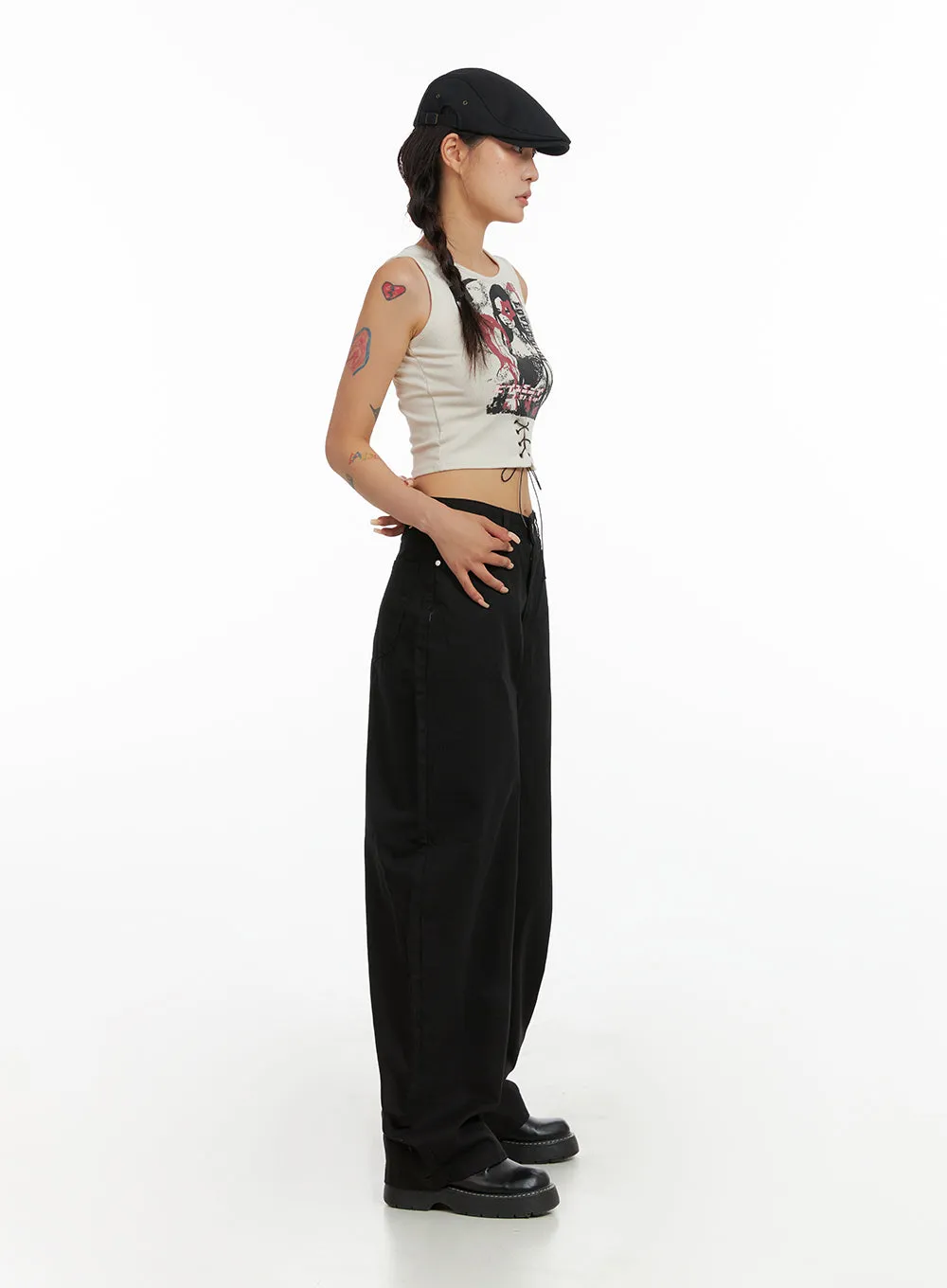 Solid Structured Baggy Pants CL415 sold by Lewkin product image thumbnail 5