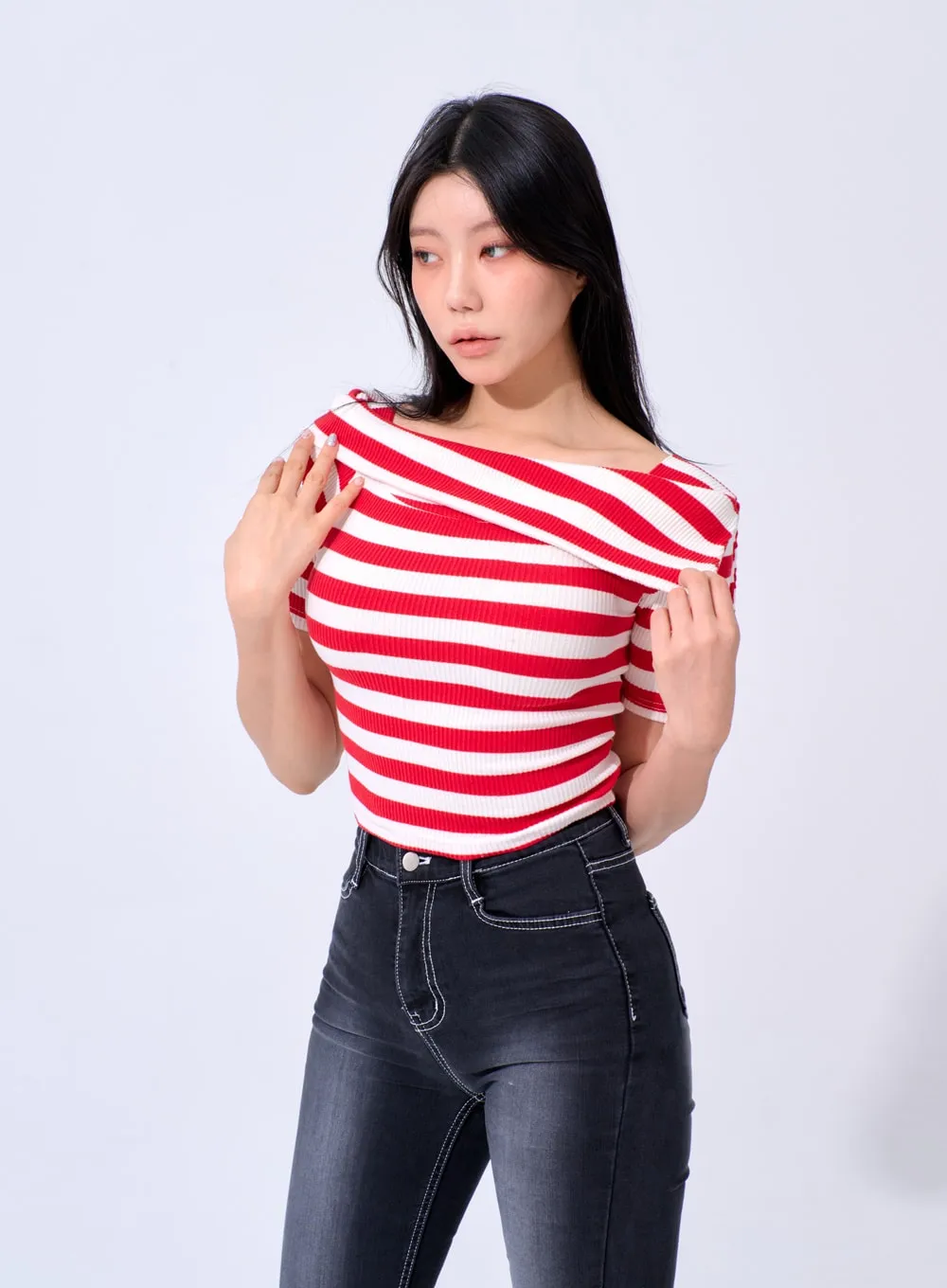 Half Sleeve Stripe Top IA324 sold by Lewkin product image thumbnail 5
