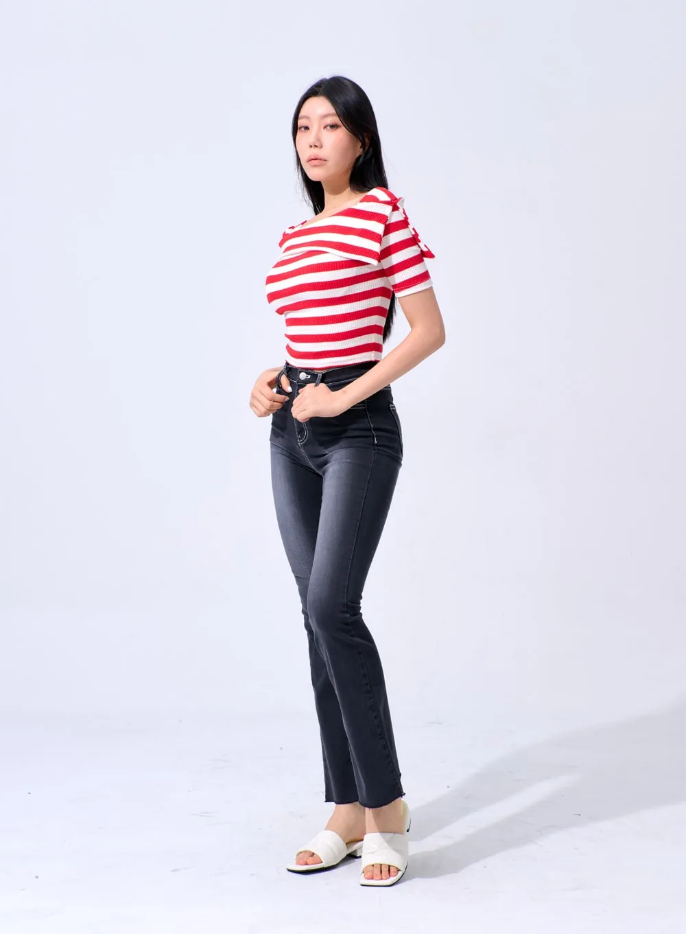 Half Sleeve Stripe Top IA324 sold by Lewkin product image thumbnail 3