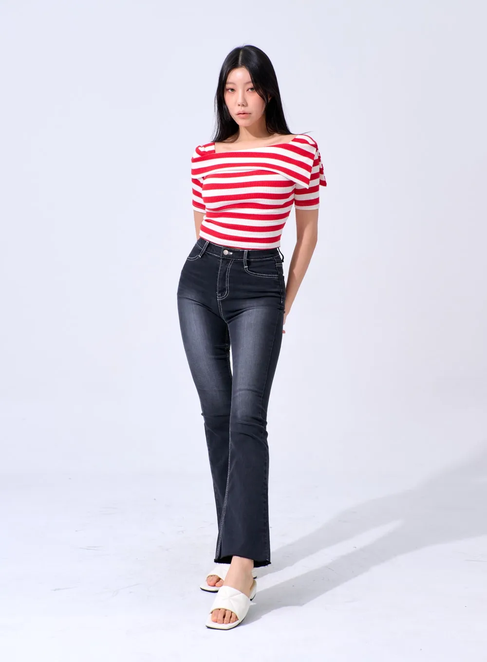 Half Sleeve Stripe Top IA324 sold by Lewkin product image thumbnail 2
