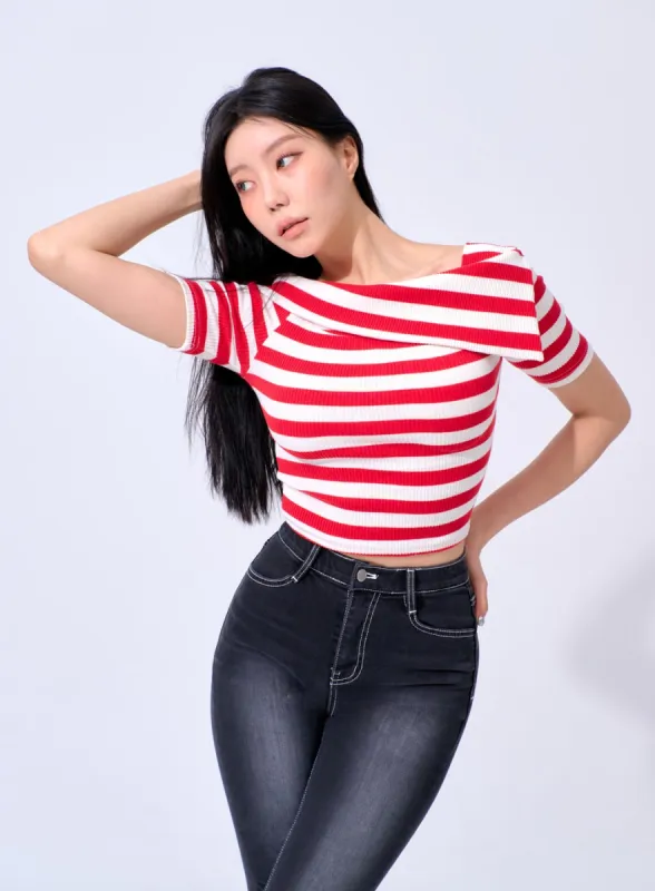 Half Sleeve Stripe Top IA324 sold by Lewkin