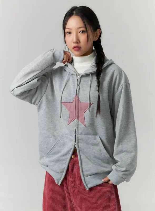 Acubi Star Graphic Zip-Up Hoodie CD307 sold by Lewkin