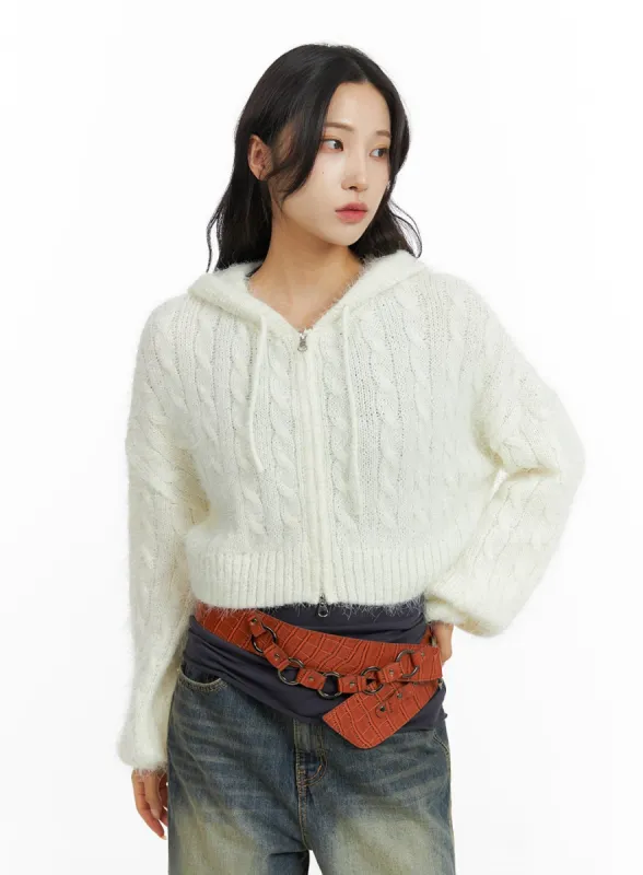 Cable Knit Zippered Hooded Cardigan CF416 sold by Lewkin