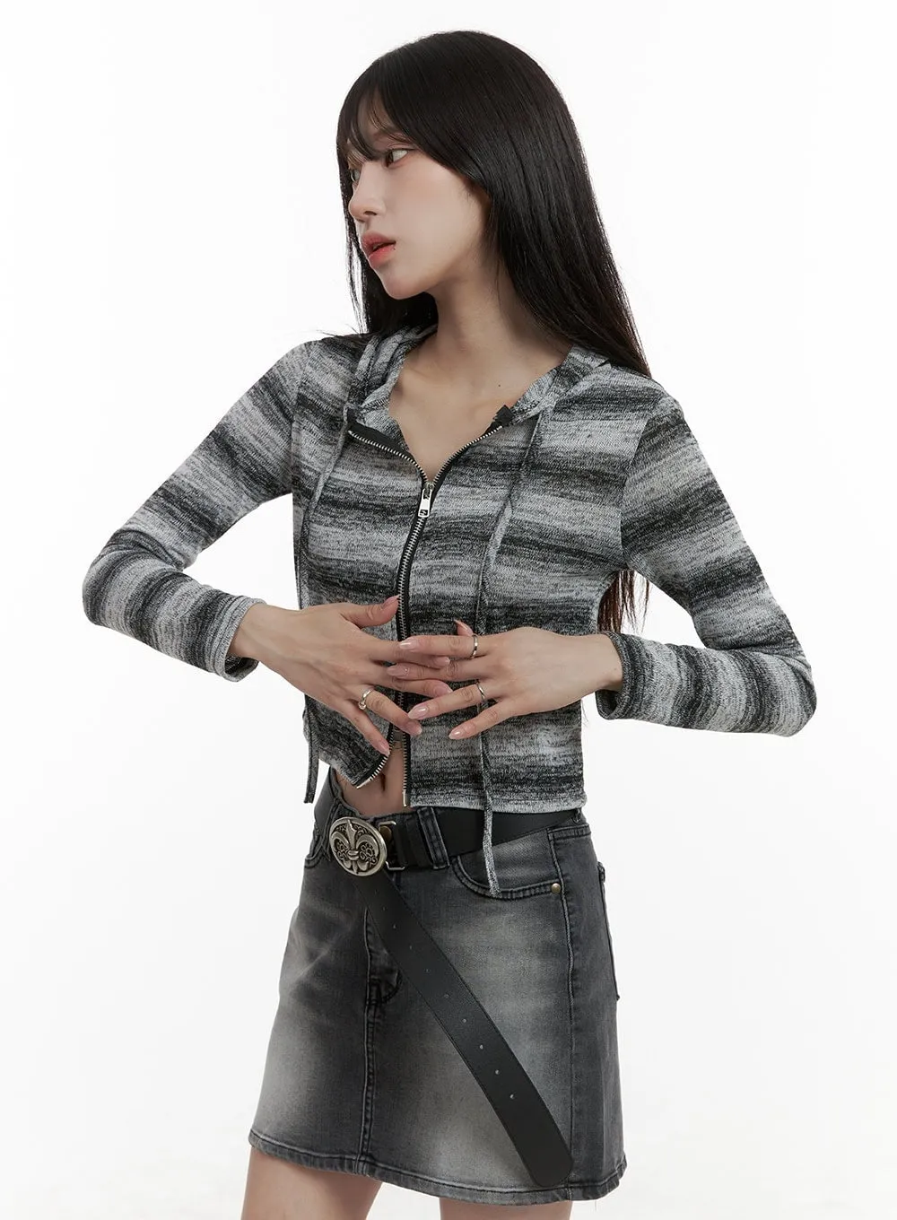 Gradient Stripe Crop Hoodie CA426 sold by Lewkin