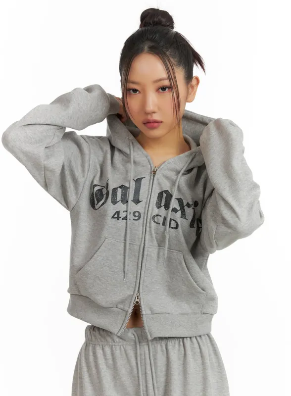 Galaxy Lettering Zip Hoodie with Drawstring CJ429 sold by Lewkin