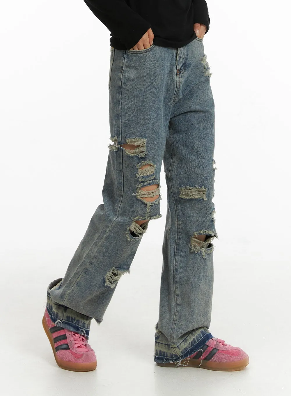Ribbed Straight Leg Denim Jeans CJ431 sold by Lewkin product image thumbnail 5
