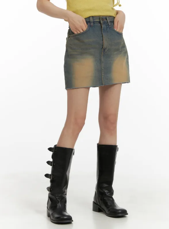 Vintage Washed Denim Mini Skirt CM426 sold by Lewkin