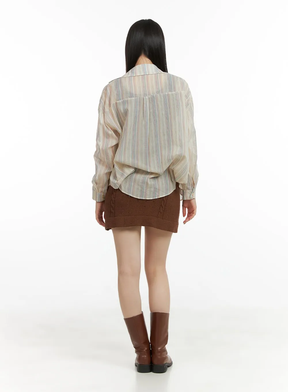 Cotton Stripe Button-Up Blouse CL422 sold by Lewkin product image thumbnail 5