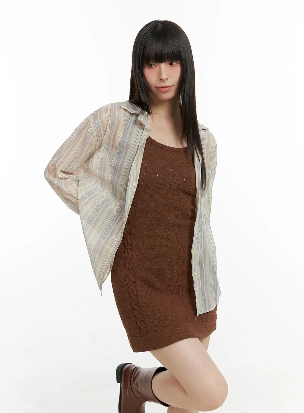 Cotton Stripe Button-Up Blouse CL422 sold by Lewkin