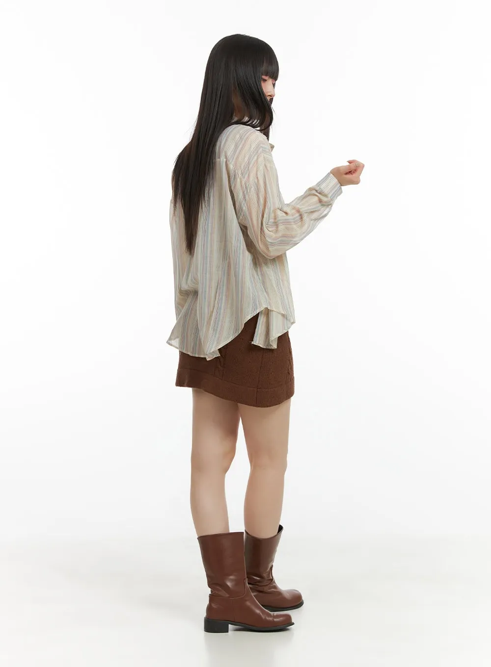 Cotton Stripe Button-Up Blouse CL422 sold by Lewkin product image thumbnail 4