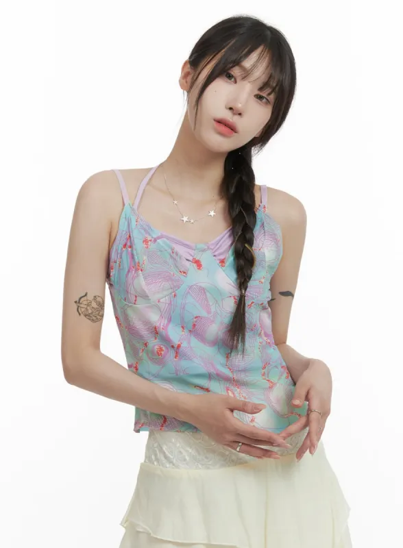 Graphic Halter Sleeveless Top OA426 sold by Lewkin