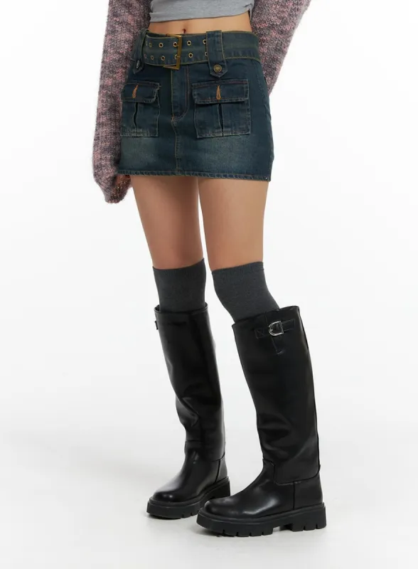 Buckle Cargo Mini Skirt CF426 sold by Lewkin