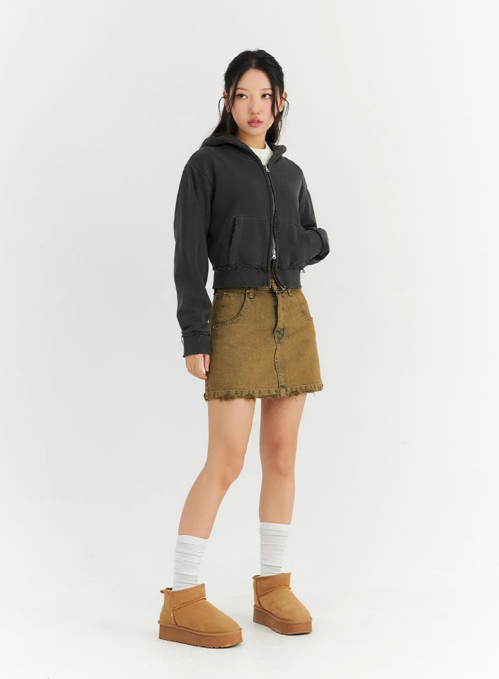 Washed Destroyed Denim Mini Skirt CN303 sold by Lewkin product image thumbnail 2