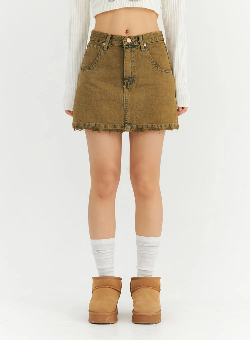 Washed Destroyed Denim Mini Skirt CN303 sold by Lewkin product image thumbnail 4