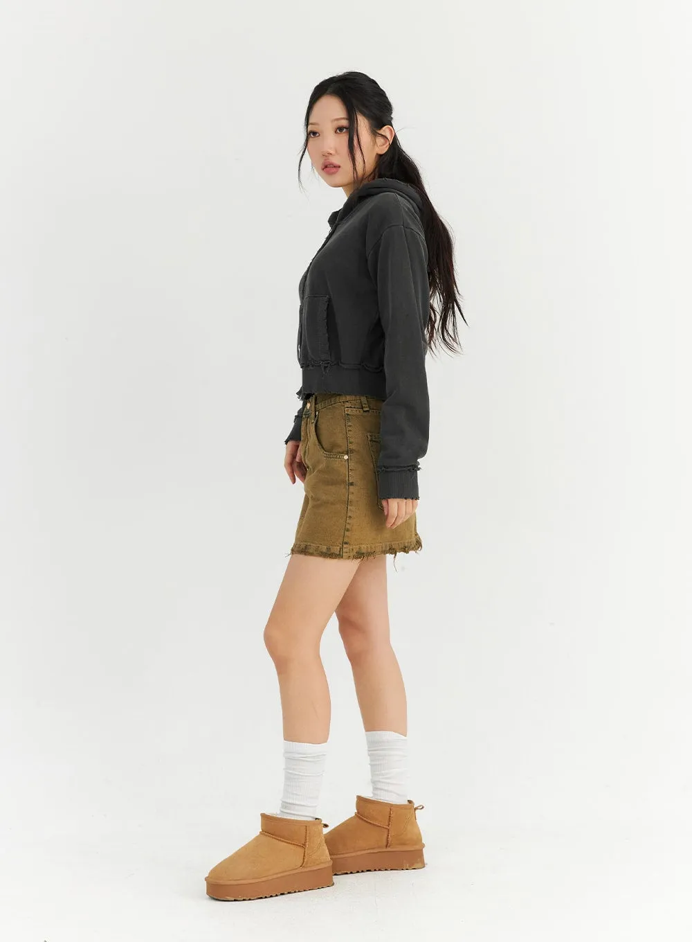Washed Destroyed Denim Mini Skirt CN303 sold by Lewkin product image thumbnail 3