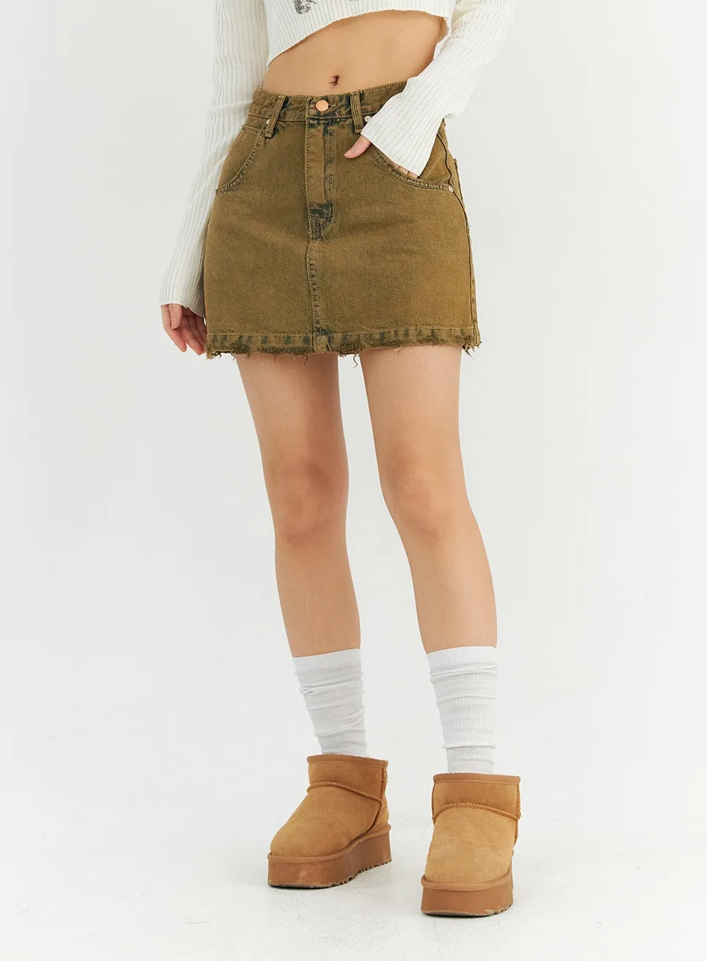 Washed Destroyed Denim Mini Skirt CN303 sold by Lewkin product image thumbnail 5