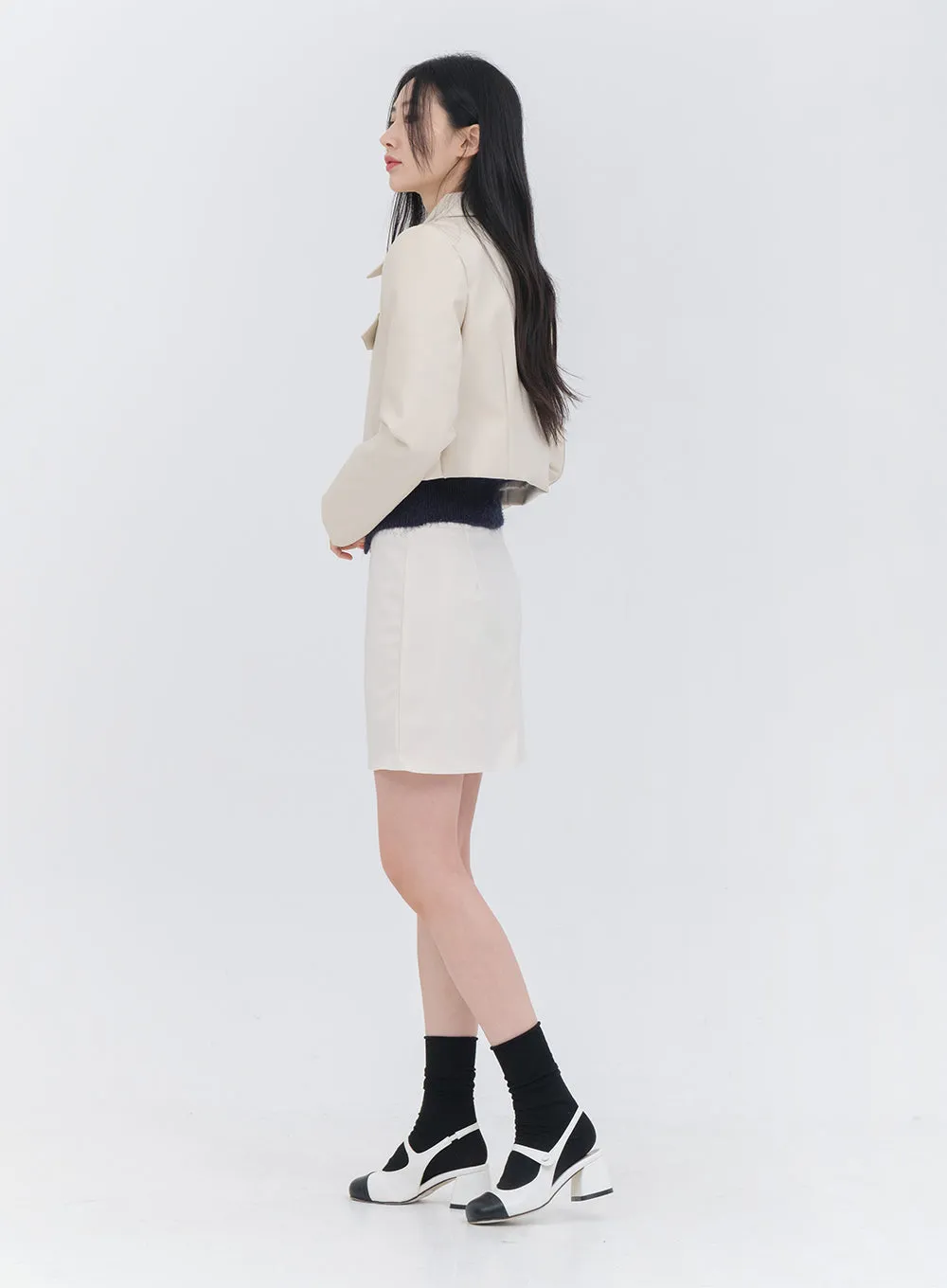 Faux Leather Cropped Jacket OM10 sold by Lewkin product image thumbnail 3