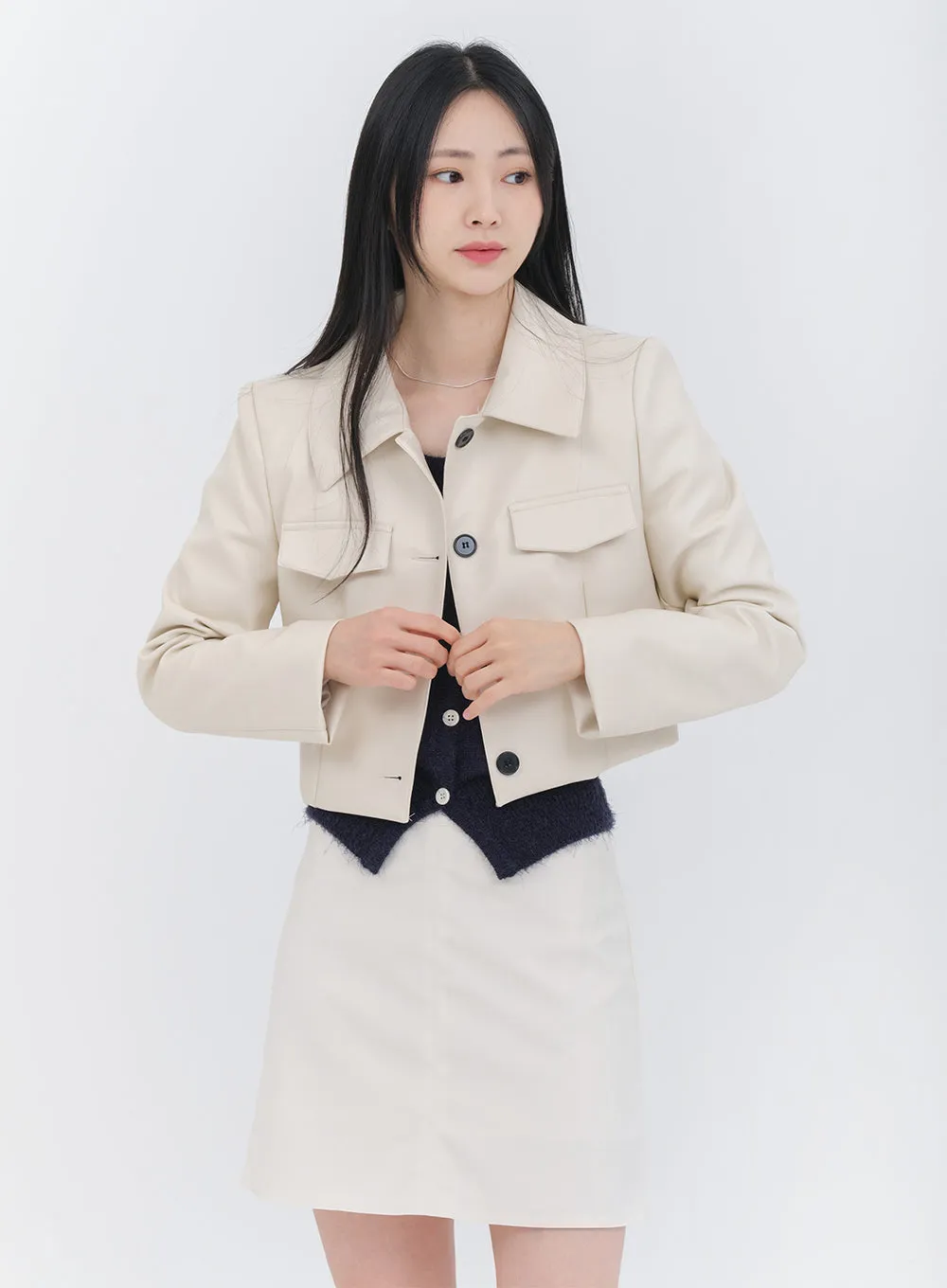 Faux Leather Cropped Jacket OM10 sold by Lewkin