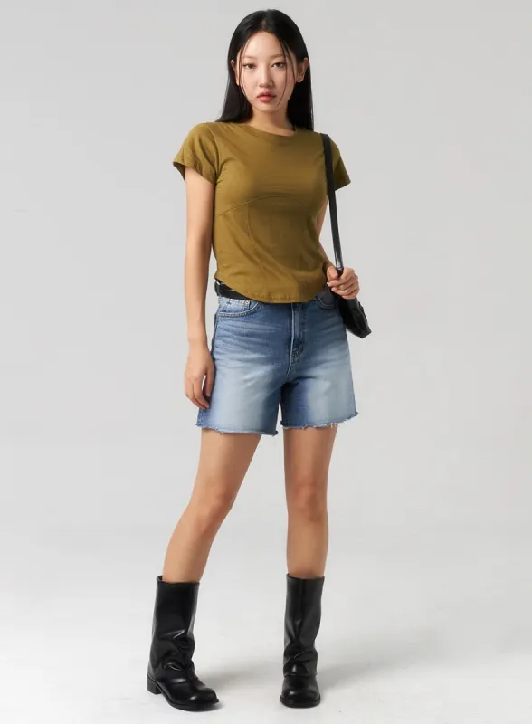 Mid-Wash Denim Shorts CU328 sold by Lewkin