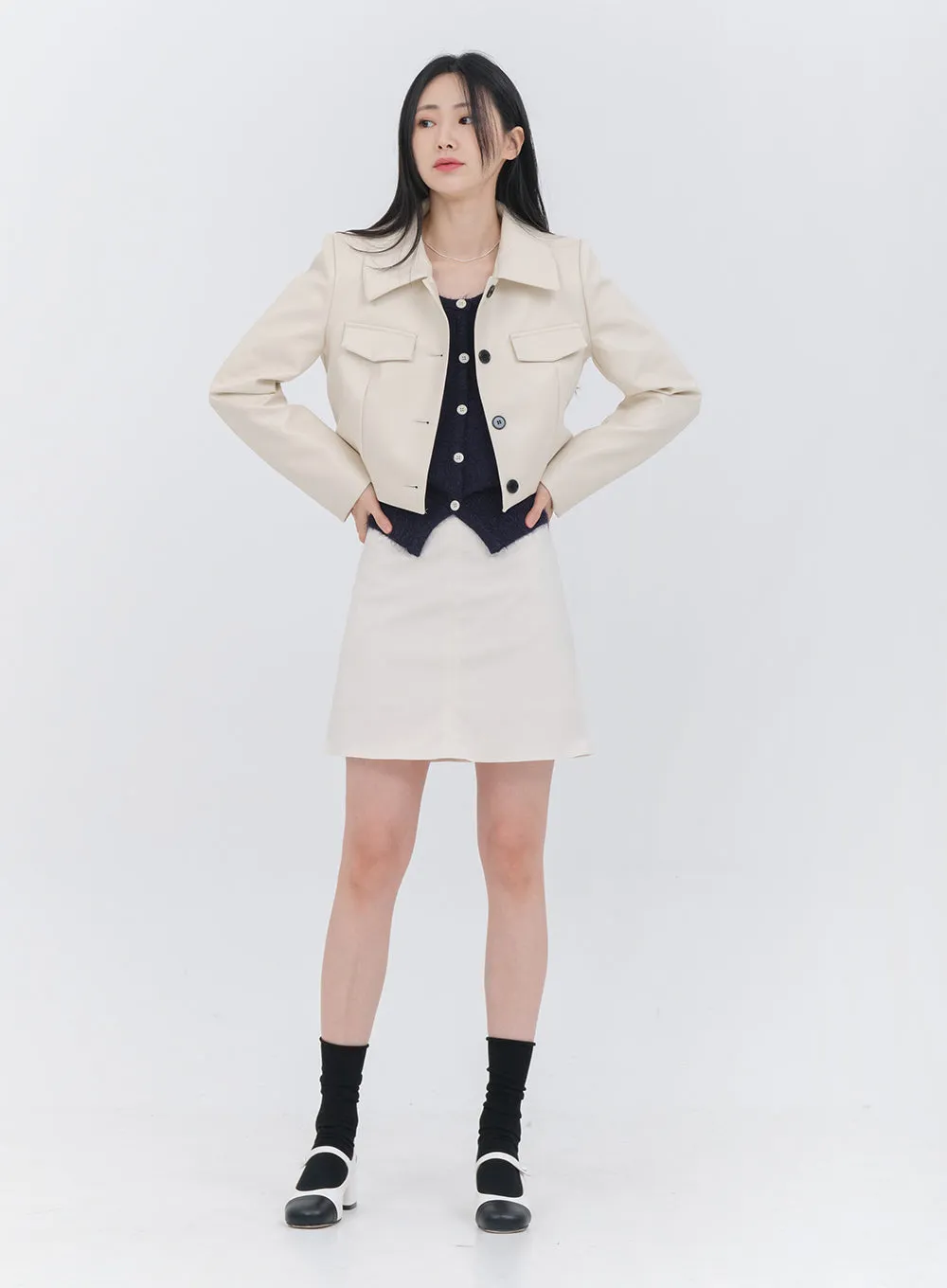 Faux Leather Cropped Jacket OM10 sold by Lewkin product image thumbnail 2