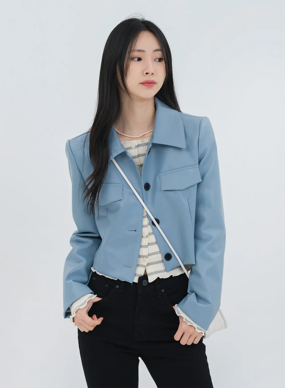 Faux Leather Cropped Jacket OM10 sold by Lewkin product image thumbnail 4