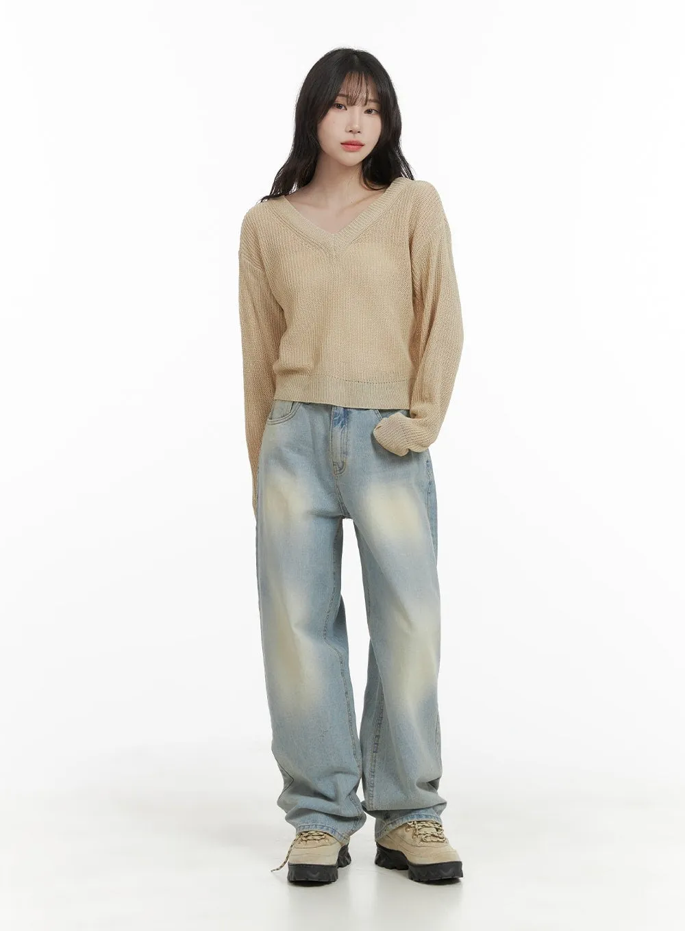 Light Washed Wide Leg Jeans CA403 sold by Lewkin product image thumbnail 2