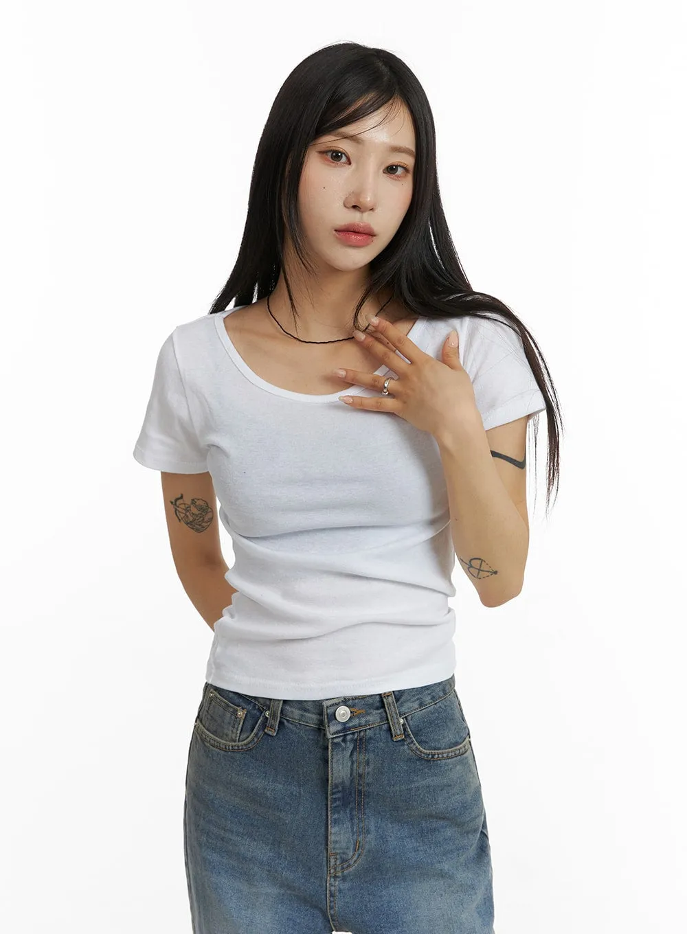 Solid Round Neck Short Sleeve Tee CF401 sold by Lewkin product image thumbnail 5