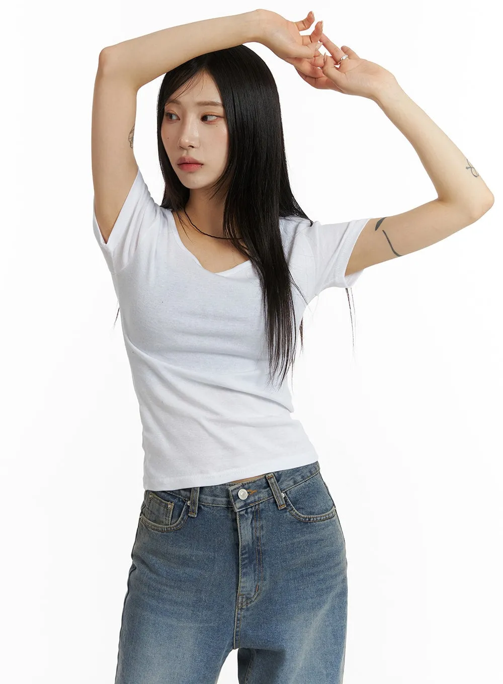 Solid Round Neck Short Sleeve Tee CF401 sold by Lewkin
