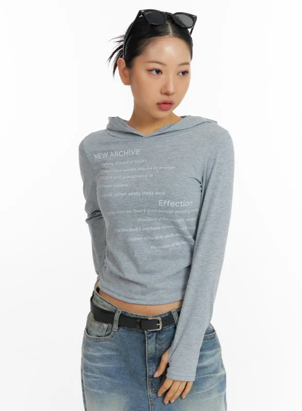 Lettering Hooded Crop Tee CF419 sold by Lewkin