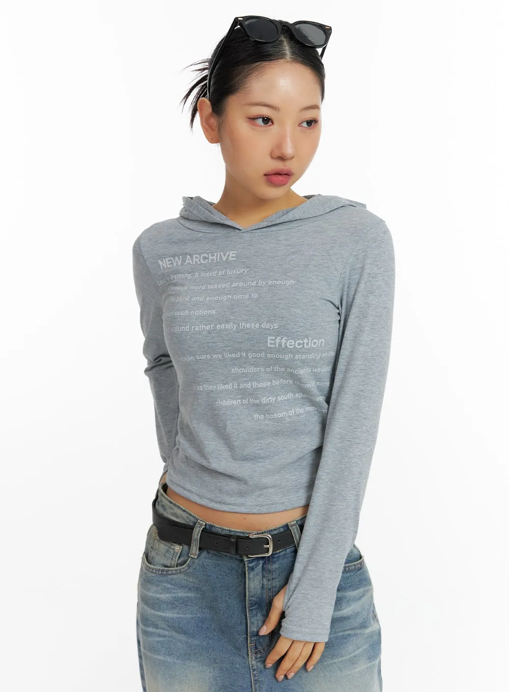 Lettering Hooded Crop Tee CF419 sold by Lewkin