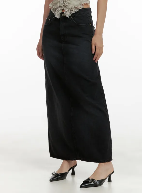 Solid Denim Maxi Skirt CU405 sold by Lewkin