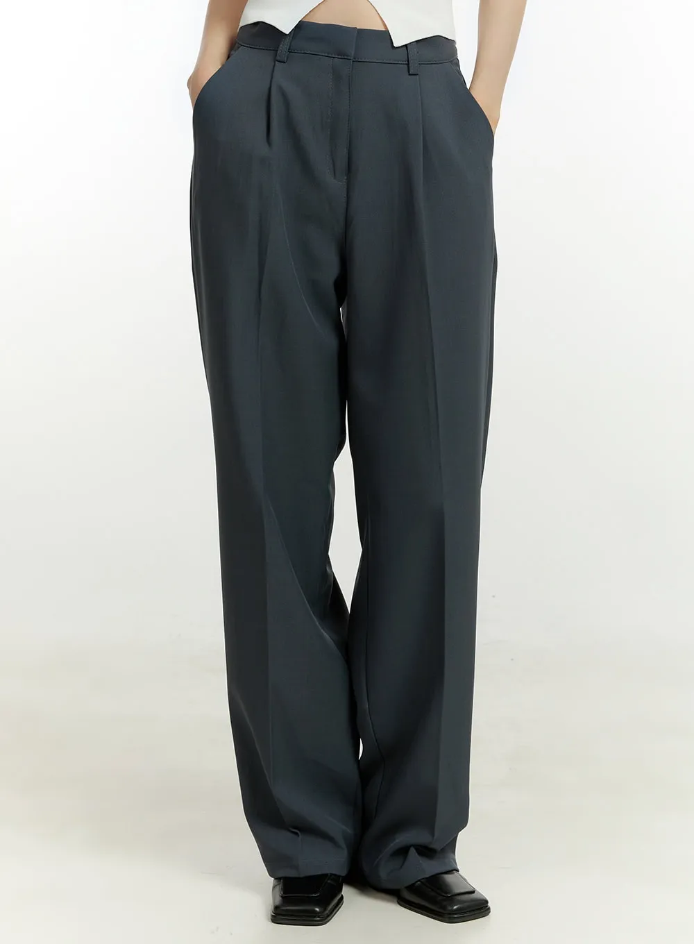 Pintuck Wide Fit Tailored Pants OU427 sold by Lewkin