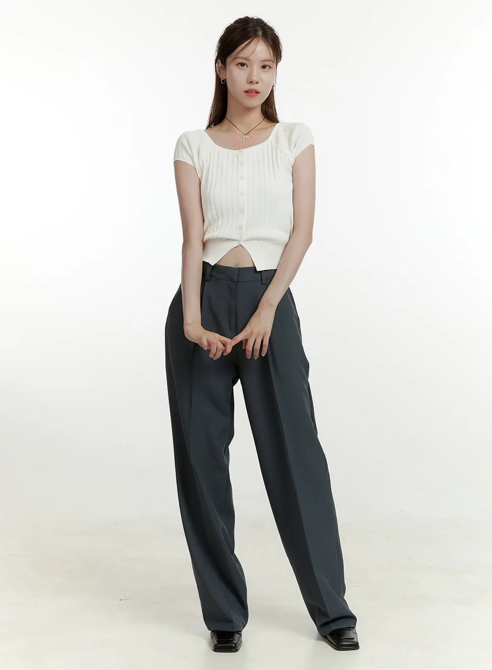 Pintuck Wide Fit Tailored Pants OU427 sold by Lewkin product image thumbnail 3