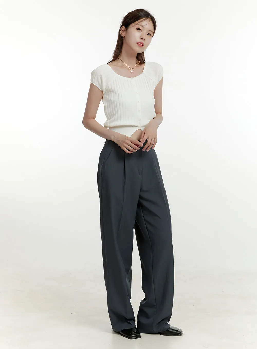 Pintuck Wide Fit Tailored Pants OU427 sold by Lewkin product image thumbnail 2