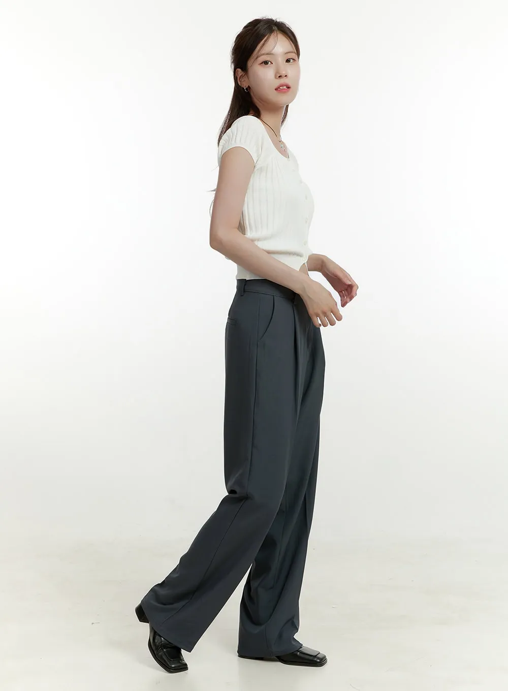Pintuck Wide Fit Tailored Pants OU427 sold by Lewkin product image thumbnail 4