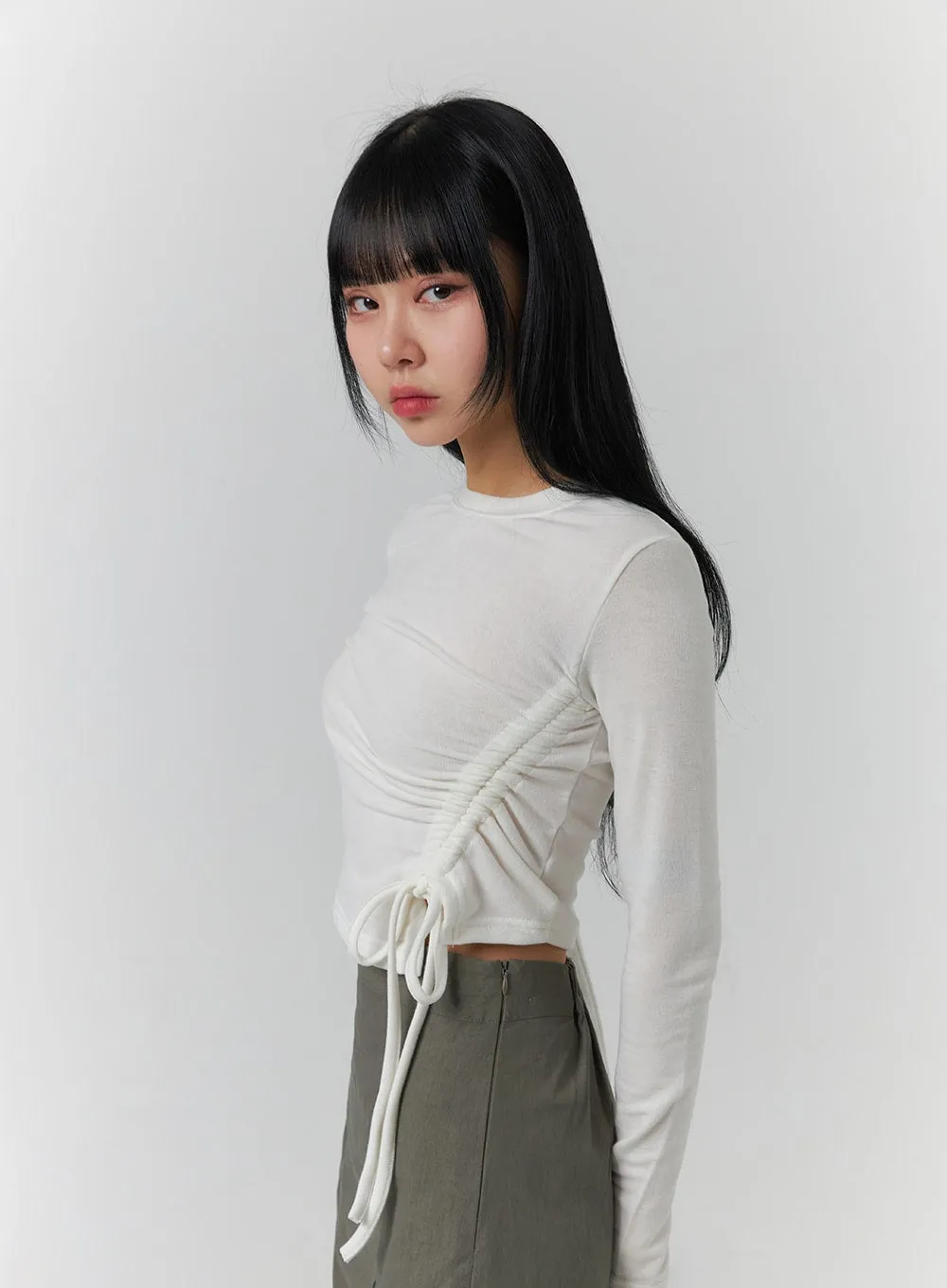 Drawstring Long Sleeve Round Neck Tee CJ419 sold by Lewkin product image thumbnail 5